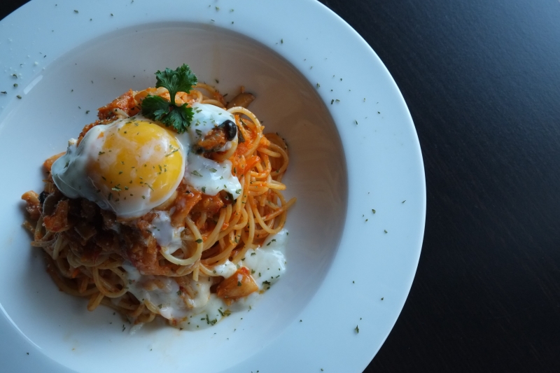 Korean Kimchi Fried Pasta